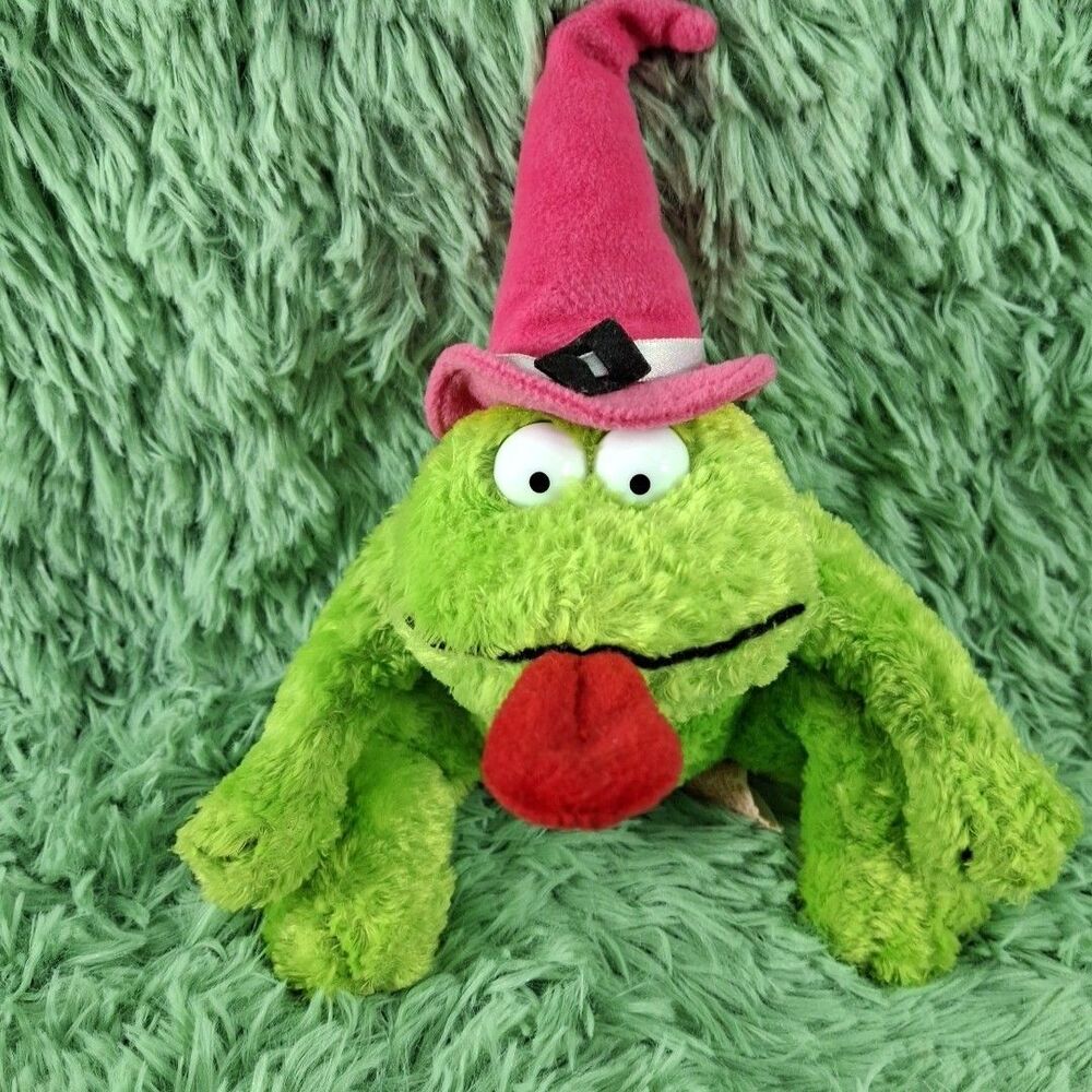 Rare Russ Berrie Friendly Frites Croaker Halloween Frog Pink Hat 6 Inch